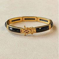 14.84 Ct.Tw.Total Carat Weight Black Onyx Antique Style Bracelet, 22K Gold Plated Silver Life Style