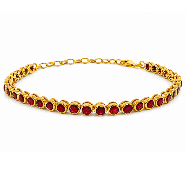 5.52 Ct.Tw. Reddish Purple Rhodolite Garnet Bezel Bracelet, 22K Gold Plated Silver
