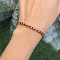 5.52 Ct.Tw.Total Carat Weight Reddish Purple Rhodolite Garnet Bezel Bracelet, 22K Gold Plated Silver Life Style