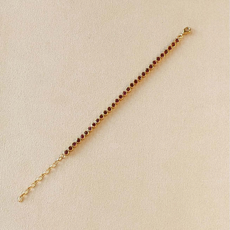 5.52 Ct.Tw. Reddish Purple Rhodolite Garnet Bezel Bracelet, 22K Gold Plated Silver