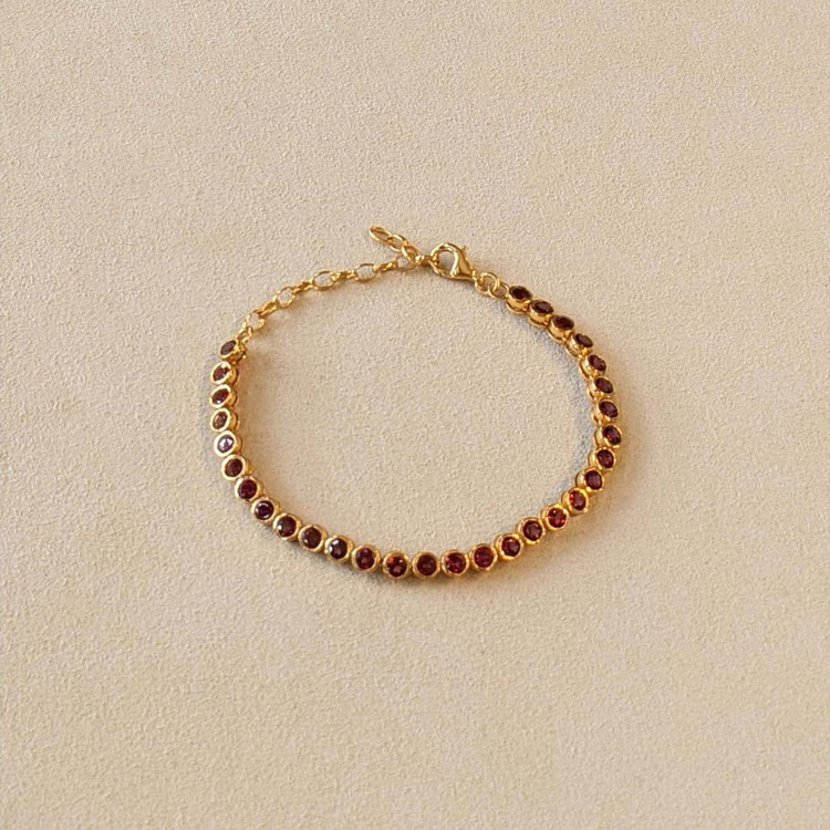 5.52 Ct.Tw. Reddish Purple Rhodolite Garnet Bezel Bracelet, 22K Gold Plated Silver