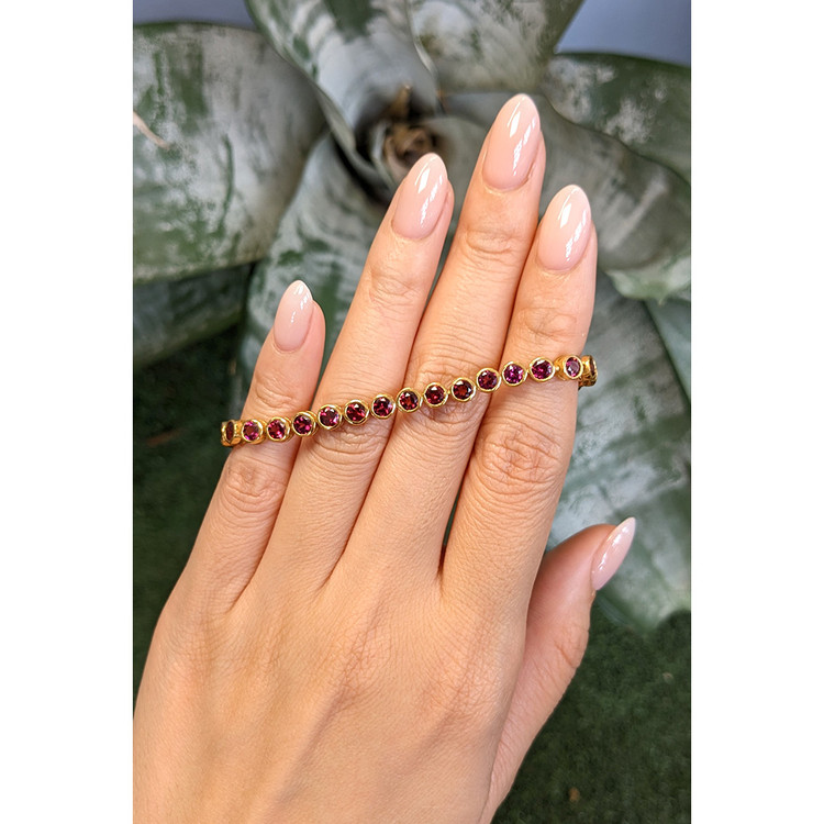 5.52 Ct.Tw. Reddish Purple Rhodolite Garnet Bezel Bracelet, 22K Gold Plated Silver