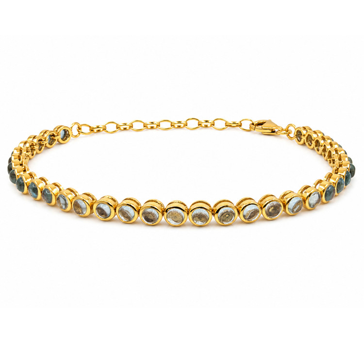 6.47 Ct.Tw. Blue Topaz Bezel Bracelet, 22K Gold Plated Silver