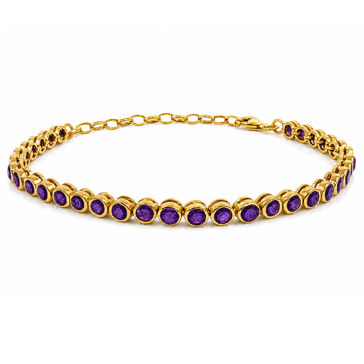 4.36 Ct.Tw. Purple Amethyst Bezel Bracelet, 22K Gold Plated Silver