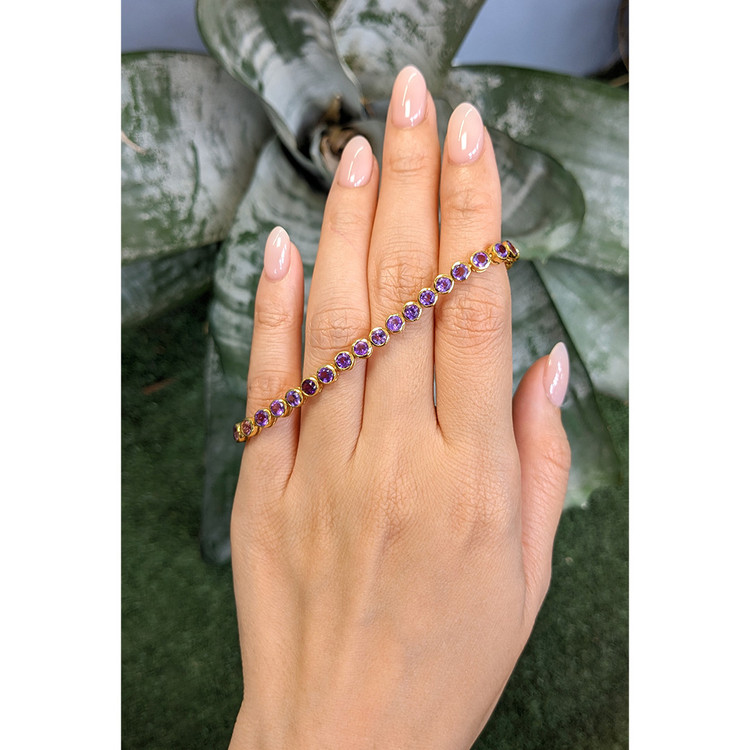 4.36 Ct.Tw. Purple Amethyst Bezel Bracelet, 22K Gold Plated Silver