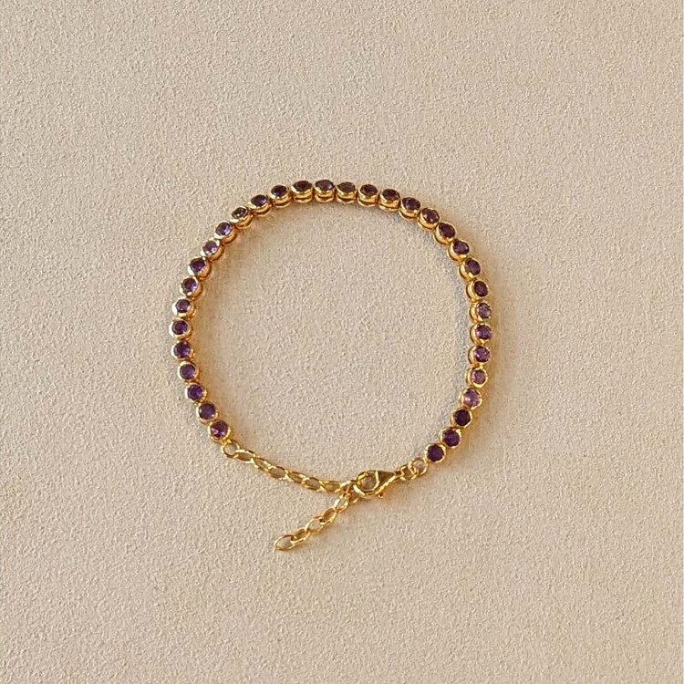 4.36 Ct.Tw. Purple Amethyst Bezel Bracelet, 22K Gold Plated Silver