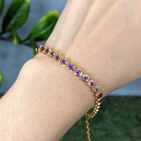 4.36 Ct.Tw.Total Carat Weight Purple Amethyst Bezel Bracelet, 22K Gold Plated Silver Life Style