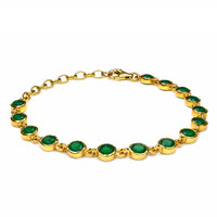 5.27&nbsp;Ct.Tw.Total Carat Weight Green Agate Bezel Bracelet, 22K Gold Plated Silver Image