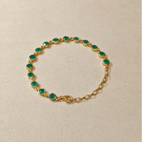 5.27 Ct.Tw.Total Carat Weight Green Agate Bezel Bracelet, 22K Gold Plated Silver Life Style