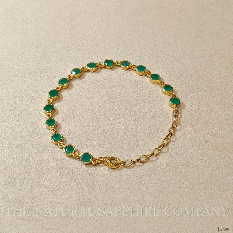 5.27 Ct.Tw. Green Agate Bezel Bracelet, 22K Gold Plated Silver