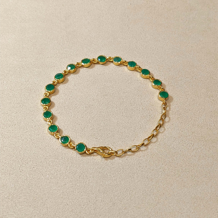 5.27 Ct.Tw. Green Agate Bezel Bracelet, 22K Gold Plated Silver