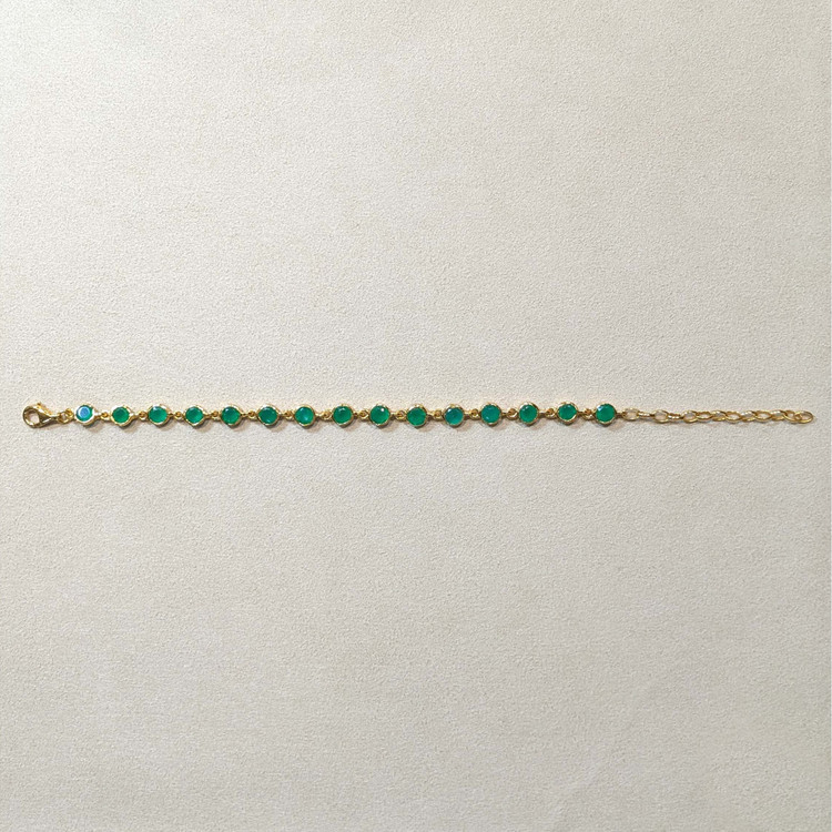 5.27 Ct.Tw. Green Agate Bezel Bracelet, 22K Gold Plated Silver