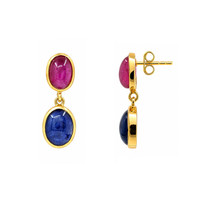 14.38&nbsp;Ct.Tw.Total Carat Weight Blue Sapphire and Purplish Red Ruby Studs Earrings, 22K Gold Plated Silver Image