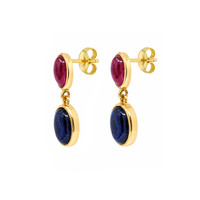 14.38&nbsp;Ct.Tw.Total Carat Weight Blue Sapphire and Purplish Red Ruby Studs Earrings, 22K Gold Plated Silver Image