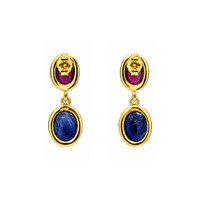 14.38&nbsp;Ct.Tw.Total Carat Weight Blue Sapphire and Purplish Red Ruby Studs Earrings, 22K Gold Plated Silver Image