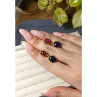 14.38&nbsp;Ct.Tw.Total Carat Weight Blue Sapphire and Purplish Red Ruby Studs Earrings, 22K Gold Plated Silver Life Style