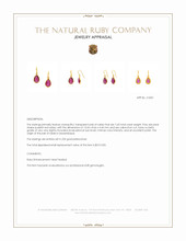 7.60 Ct.Tw.Total Carat Weight Purplish Red Ruby Drops Earrings, 22K Gold Plated Silver Appraisal