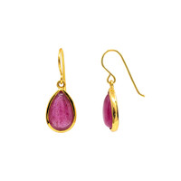 7.60 Ct.Tw.Total Carat Weight Purplish Red Ruby Drops Earrings, 22K Gold Plated Silver Image