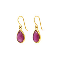 7.60&nbsp;Ct.Tw.Total Carat Weight Purplish Red Ruby Drops Earrings, 22K Gold Plated Silver Image