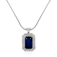 19.46 Ct. Greenish Blue Sapphire and Natural Diamond Pave Pendant, 18K White Gold Video