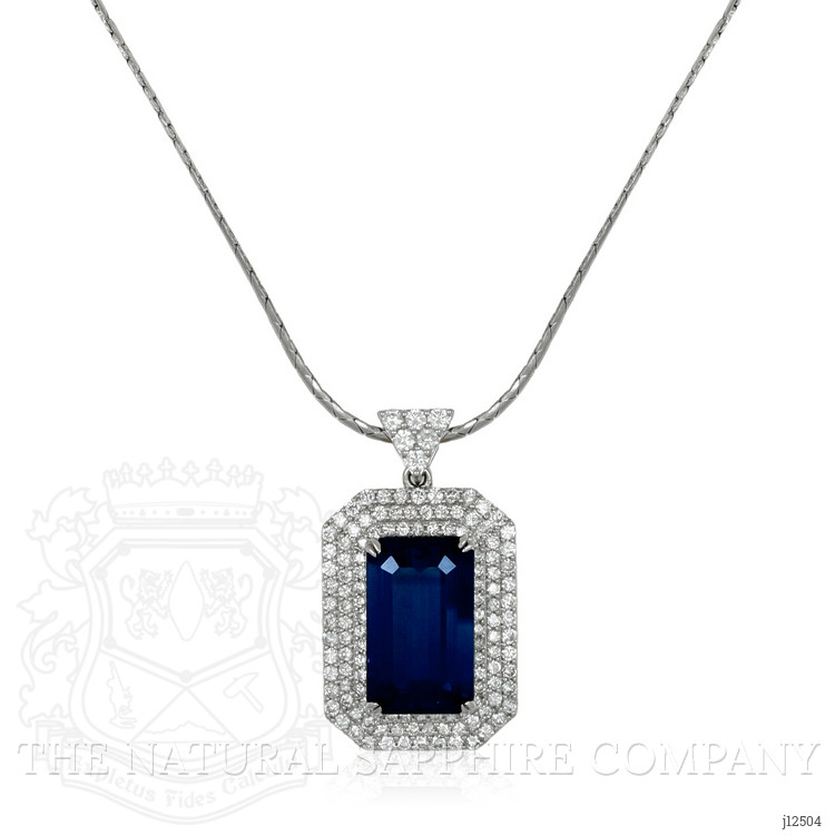 19.46 Ct. Greenish Blue Sapphire and Natural Diamond Pave Pendant, 18K White Gold
