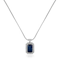 19.46 Ct. Greenish Blue Sapphire and Natural Diamond Pave Pendant, 18K White Gold Image