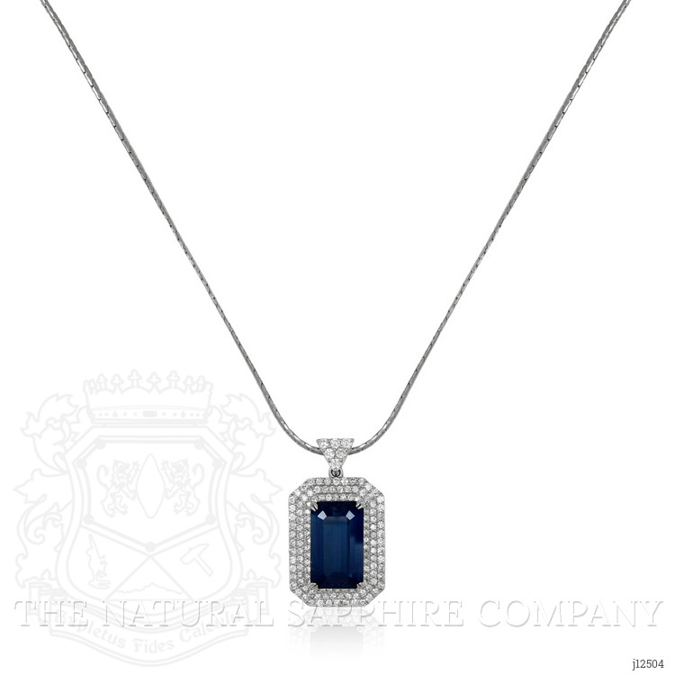 19.46 Ct. Greenish Blue Sapphire and Natural Diamond Pave Pendant, 18K White Gold