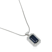 19.46 Ct. Greenish Blue Sapphire and Natural Diamond Pave Pendant, 18K White Gold Image