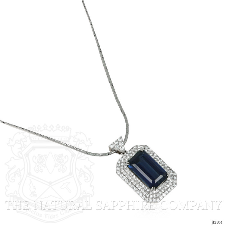 19.46 Ct. Greenish Blue Sapphire and Natural Diamond Pave Pendant, 18K White Gold