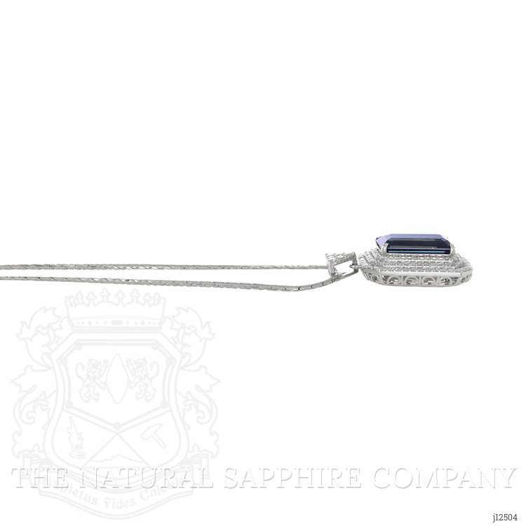 19.46 Ct. Greenish Blue Sapphire and Natural Diamond Pave Pendant, 18K White Gold