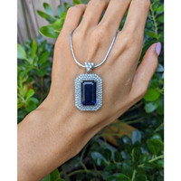 19.46 Ct. Greenish Blue Sapphire and Natural Diamond Pave Pendant, 18K White Gold Life Style