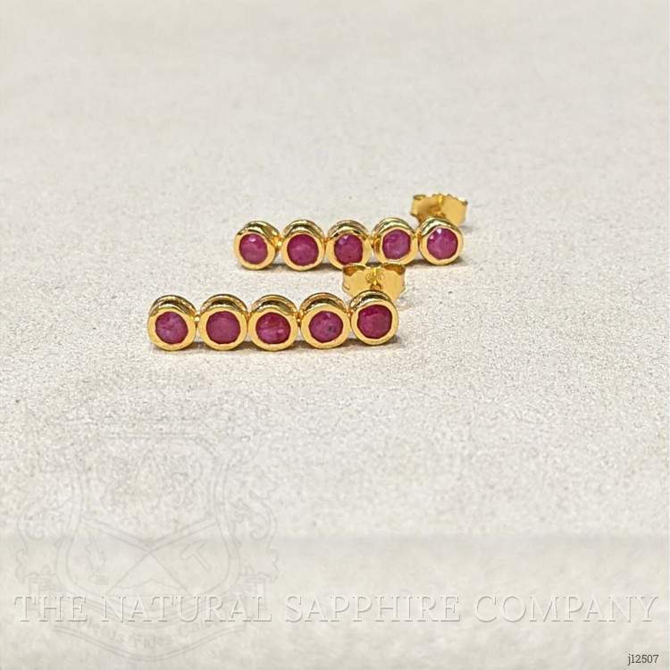 2.13 Ct.Tw. Pinkish Red Ruby Studs Earrings, 22K Gold Plated Silver