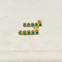 1.35&nbsp;Ct.Tw.Total Carat Weight Green Agate Studs Earrings, 22K Gold Plated Silver Life Style