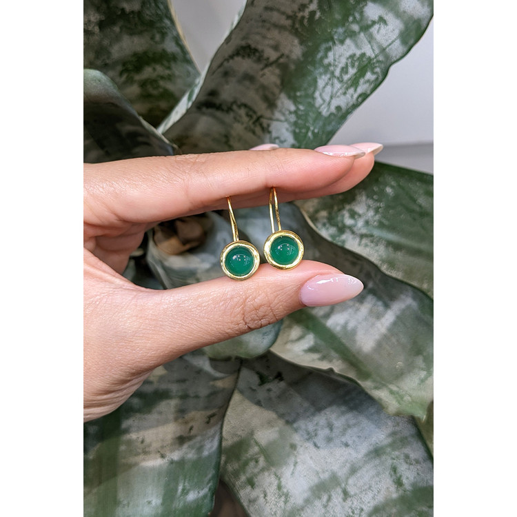 3.30 Ct.Tw. Green Agate Bezel Earrings, 22K Gold Plated Silver