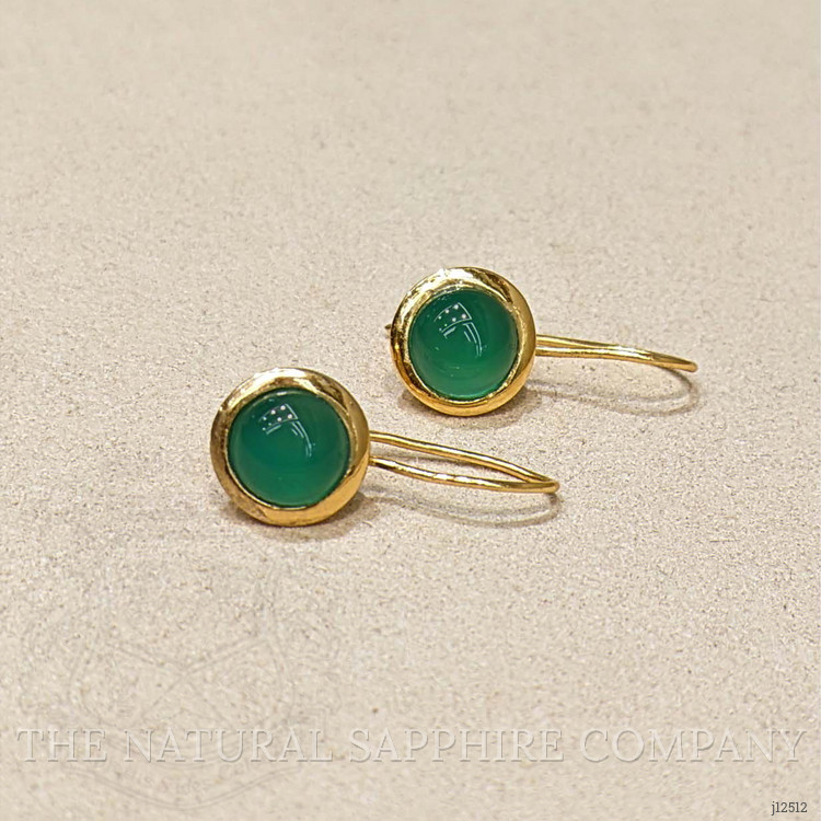 3.30 Ct.Tw. Green Agate Bezel Earrings, 22K Gold Plated Silver