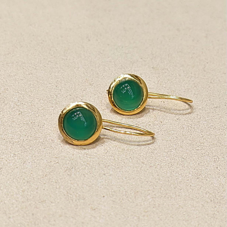3.30 Ct.Tw. Green Agate Bezel Earrings, 22K Gold Plated Silver