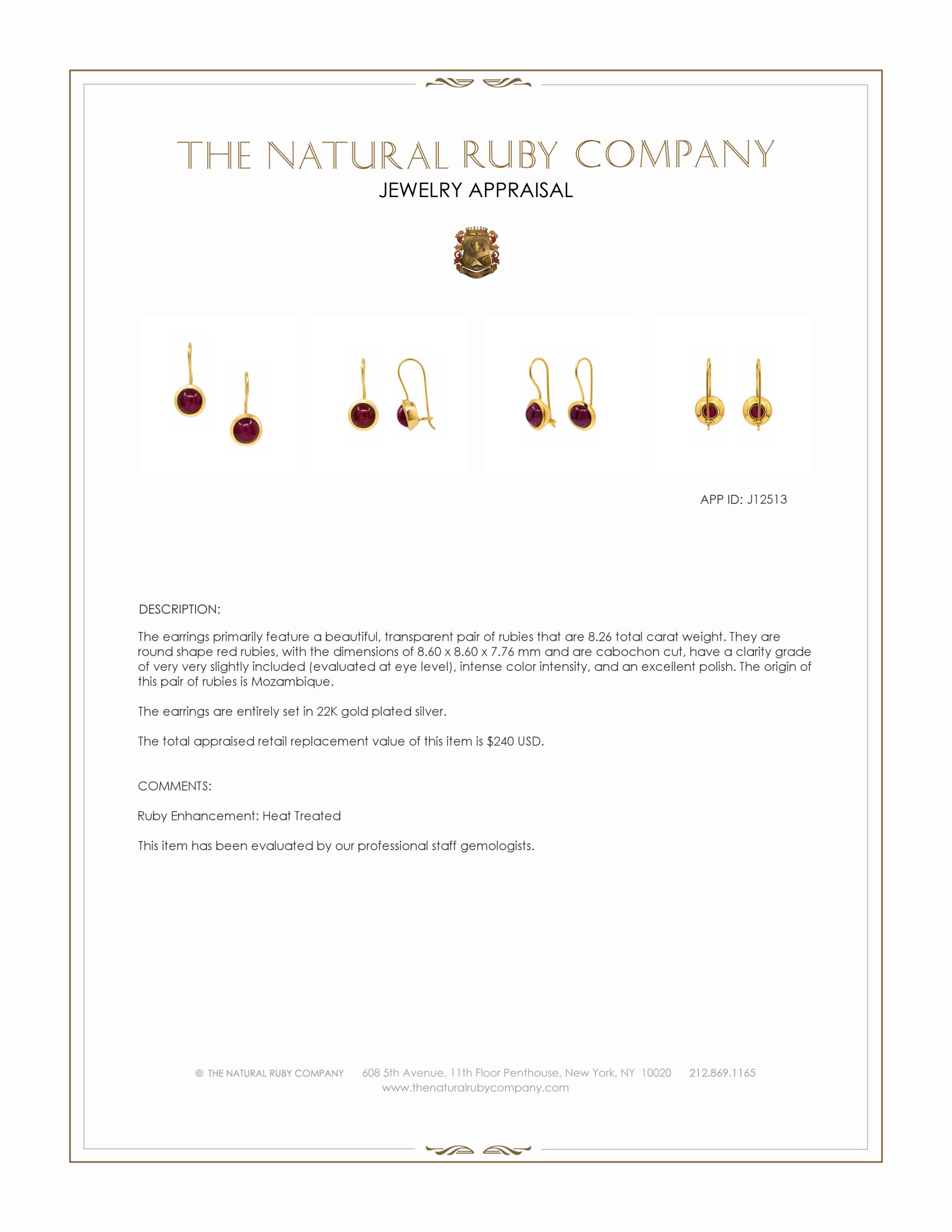8.26 Ct.Tw. Ruby Hoops Earrings, 22K Gold Plated Silver