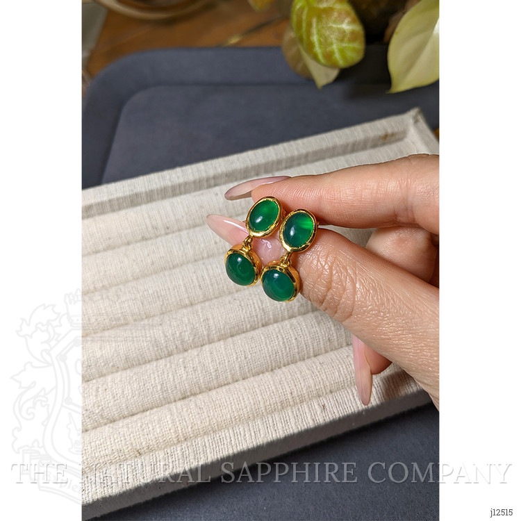 9.86 Ct.Tw. Green Agate Studs Earrings, 22K Gold Plated Silver