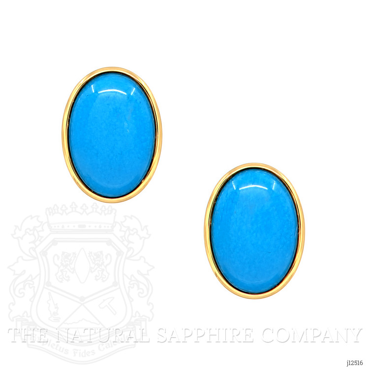 3.82 Ct.Tw. Blue Turquoise Studs Earrings, 22K Gold Plated Silver