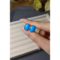3.82&nbsp;Ct.Tw.Total Carat Weight Blue Turquoise Studs Earrings, 22K Gold Plated Silver Life Style
