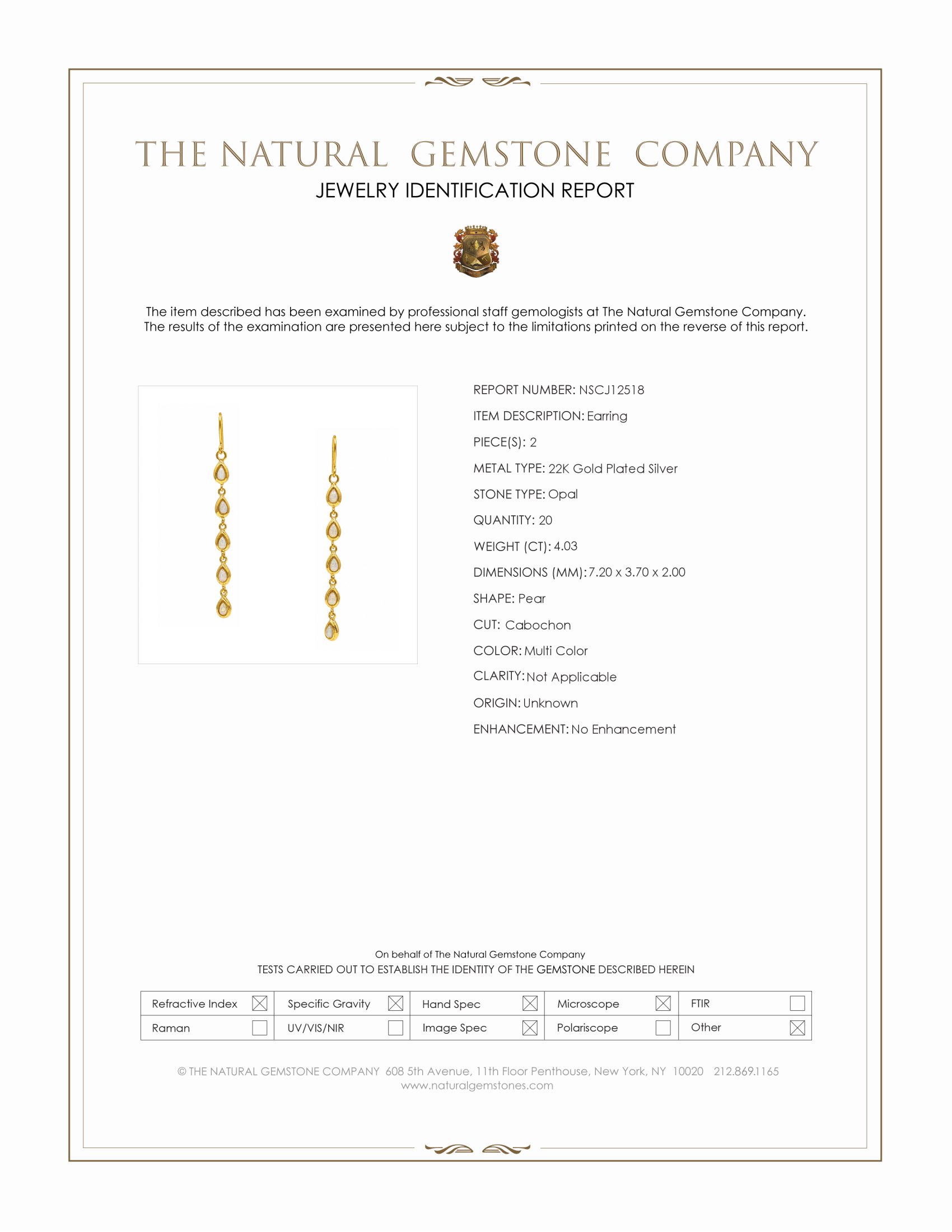 4.03 Ct.Tw. Multi Color Opal Drops Earrings, 22K Gold Plated Silver