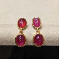13.66 Ct.Tw.Total Carat Weight Ruby Studs Earrings, 22K Gold Plated Silver Life Style