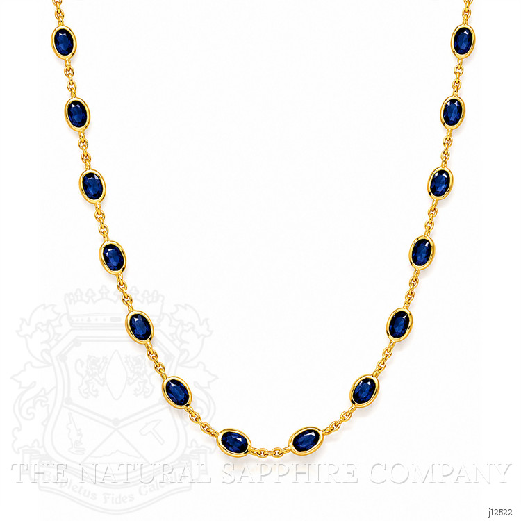 9.17 Ct. Blue Sapphire Bezel Necklace, 22K Gold Plated Silver