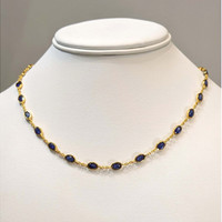 9.17 Ct. Blue Sapphire Bezel Necklace, 22K Gold Plated Silver Life Style