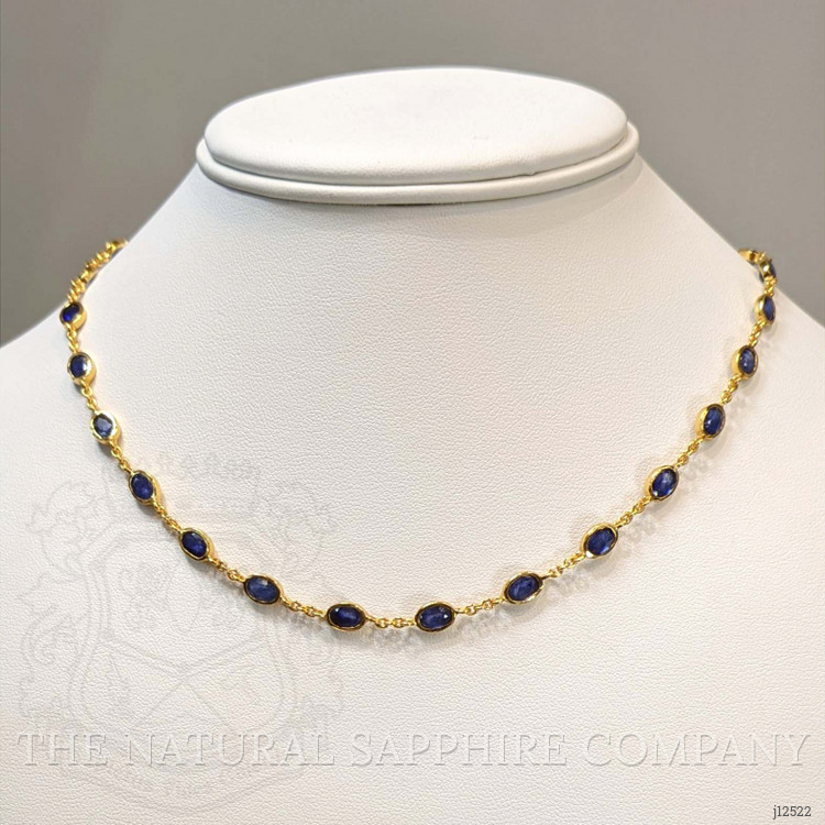 9.17 Ct. Blue Sapphire Bezel Necklace, 22K Gold Plated Silver