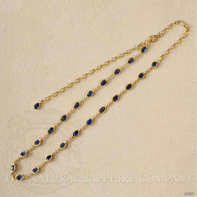 9.17 Ct. Blue Sapphire Bezel Necklace, 22K Gold Plated Silver