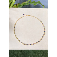 9.17 Ct. Blue Sapphire Bezel Necklace, 22K Gold Plated Silver Life Style