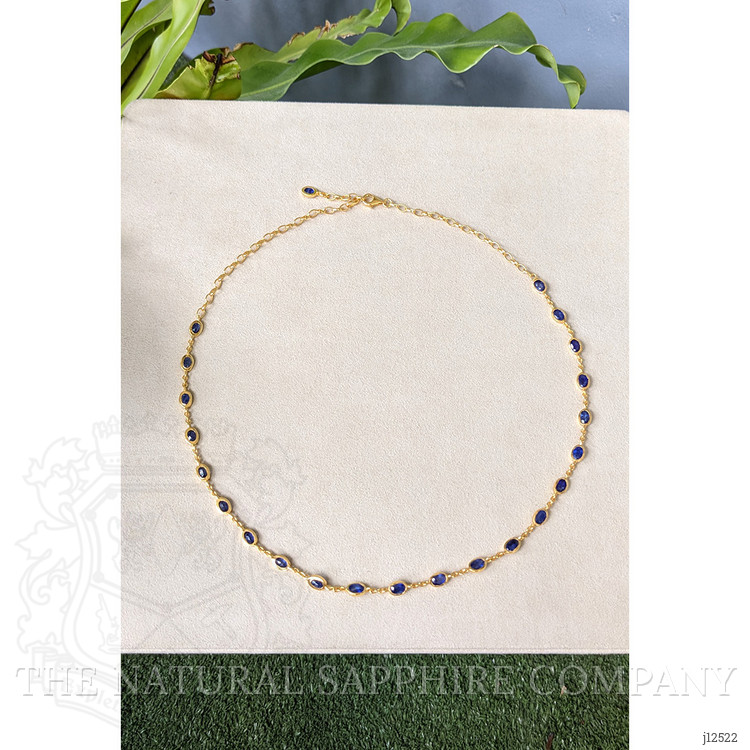 9.17 Ct. Blue Sapphire Bezel Necklace, 22K Gold Plated Silver