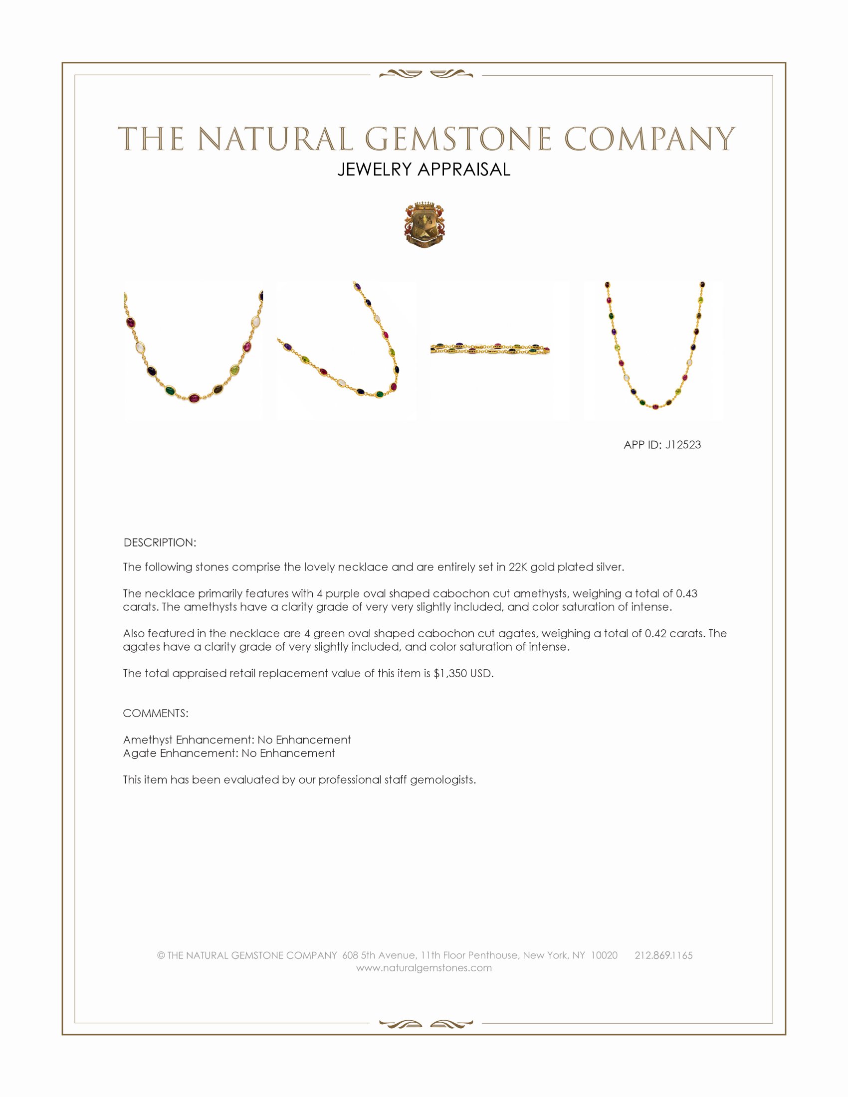 2.47 Ct.Tw. Ruby, Peridot, Amethyst, Quartz, Moonstone and Agate Bezel Necklace, 22K Gold Plated Silver