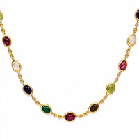 2.47 Ct.Tw. Ruby, Amethyst, Peridot, Quartz and Moonstone 22K Gold Plated Silver necklace